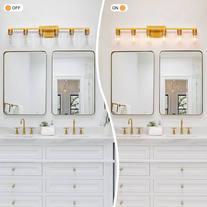 6 Light Bathroom Light Fixtures, Large Gold Bathroom Vanity Light - Image 5
