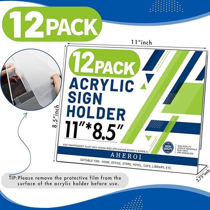 Aheroi 12Pcs Acrylic Sign Holder 8.5 x 11, Horizontal Clear Sign Holders 8.5 x - Image 2
