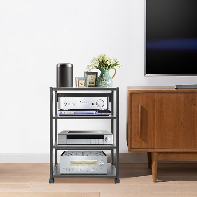4-Tier AV Media Stand Rack, Mobile & Space-Saving Design, DVD Players, - Image 2