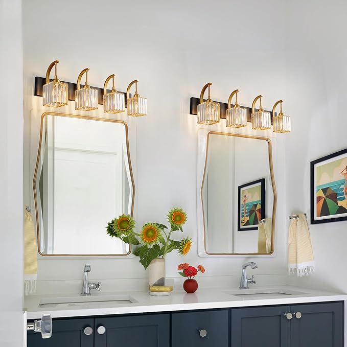 FDPBY Crystal Vanity Lights 4-Light Black Gold Bathroom Vanity Lights Modern - Image 6