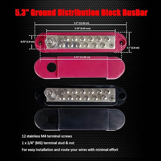 1/4" Stud Power Distribution Block Bus Bar - Image 3