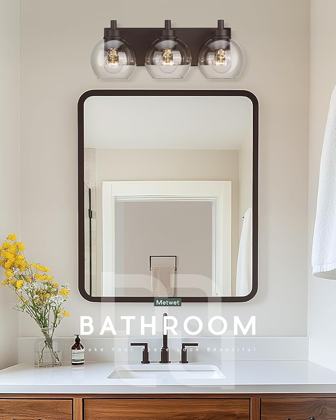 METWET Bathroom Light Fixtures Over Mirror, 3-Light Oil Rubbed Bronze Vanity - Image 5