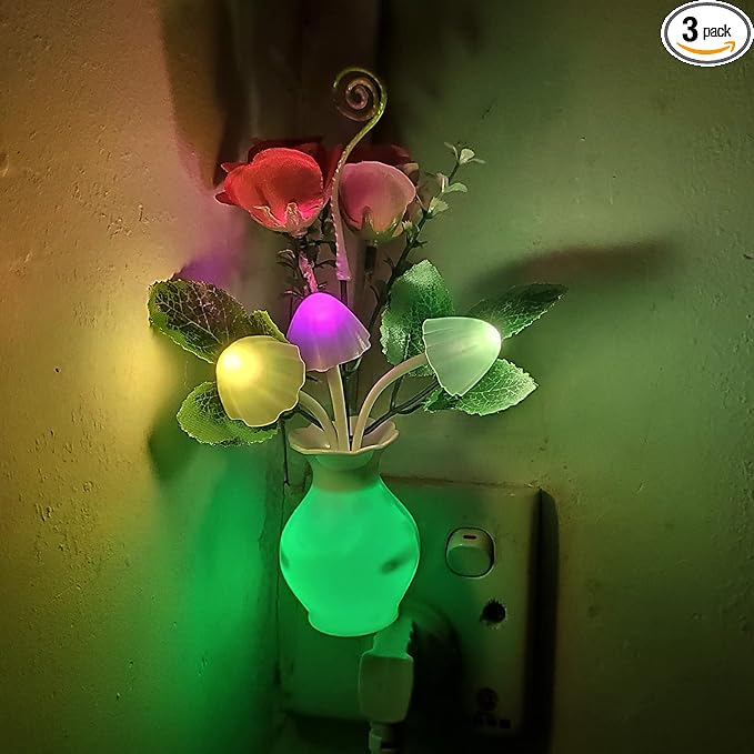 AUSAYE 3Pack Sensor Night Light Plug in Rose Flower Light, Energy Saving Lamp by AUSAYE