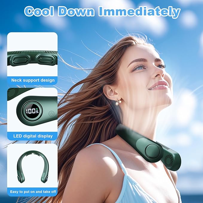 Portable Neck Fan that Blow Cold Air, LED Display, Rechargeable Hands-Free - Image 2