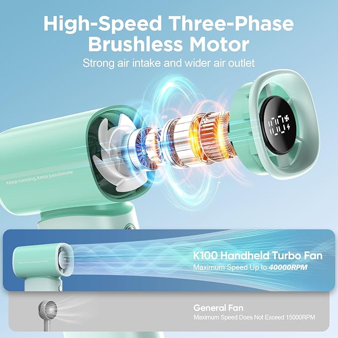 K-RUNMAN Portable Handheld Turbo Fan, 100 Speeds Adjustable Mini Personal Fan - Image 2