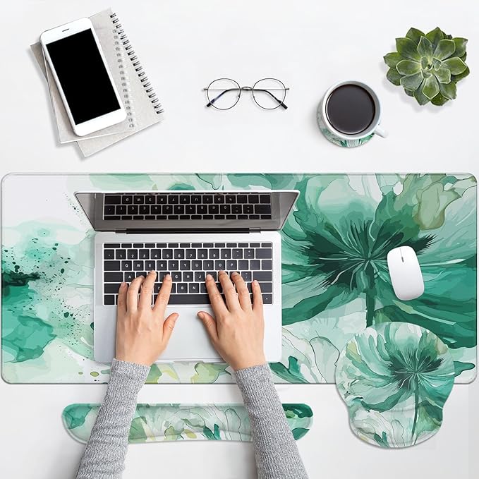 Britimes Colorful Floral Keyboard Mouse Pad Set Flower Green Summer 4in1 Large - Image 7