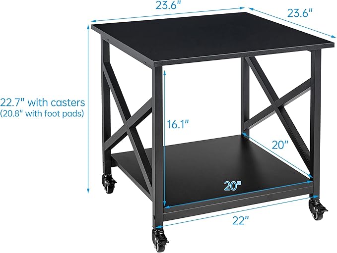 Fannova 2 Tier Large Printer Stand, 23.6 x 23.6 x 22.6 Inches Square Printer - Image 2