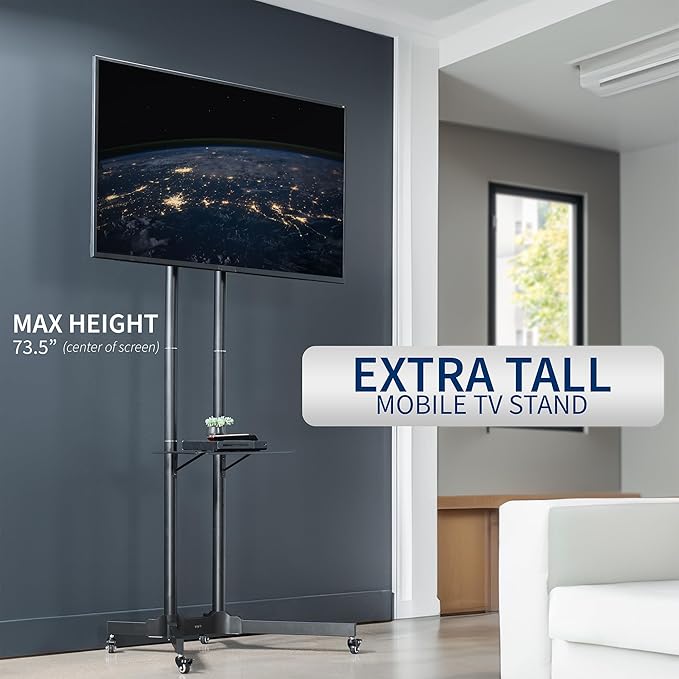 VIVO Tall TV Cart for 32 to 83 inch Screens up to 110 lbs, LCD LED OLED 4K - Image 2