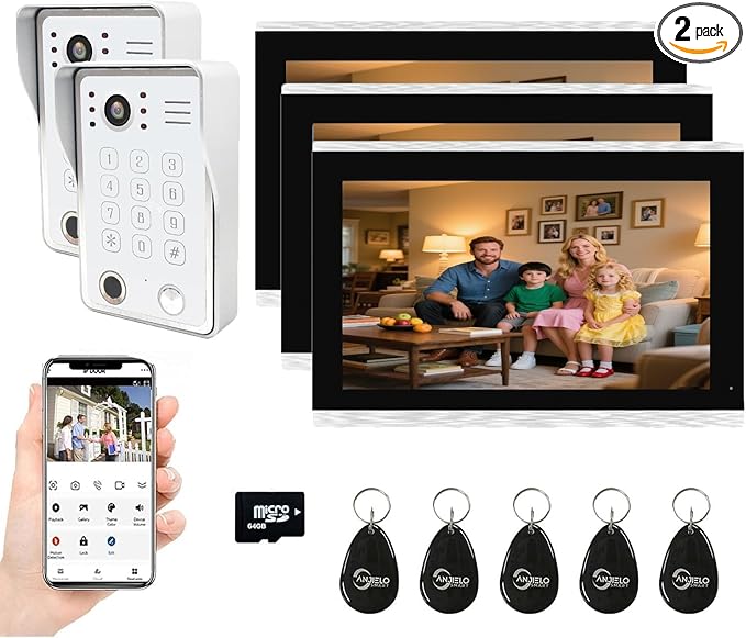 Wired Video Door Phone Kit Apartment Intercom System, 10 Inch Touch Screen by ANJIELOSMART