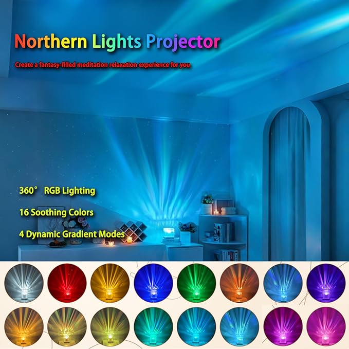 Growalleter Northern Lights Projector, 16 Colors Rechargeable Aurora Light - Image 3