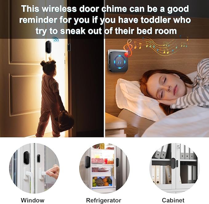 SanJie Door Chime, Wireless Door Chimes When Door Open Entry - Image 3