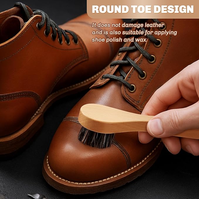 4 Pcs Horsehair Shine Shoes Brush Kit Polish Dauber Applicators Cleaning - Image 7