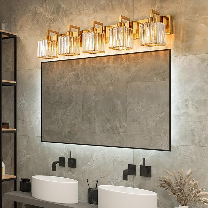 FDPBY Modern Bathroom Vanity Light 5-Lights Chrome Crystal Wall Lamp Bathroom - Image 2