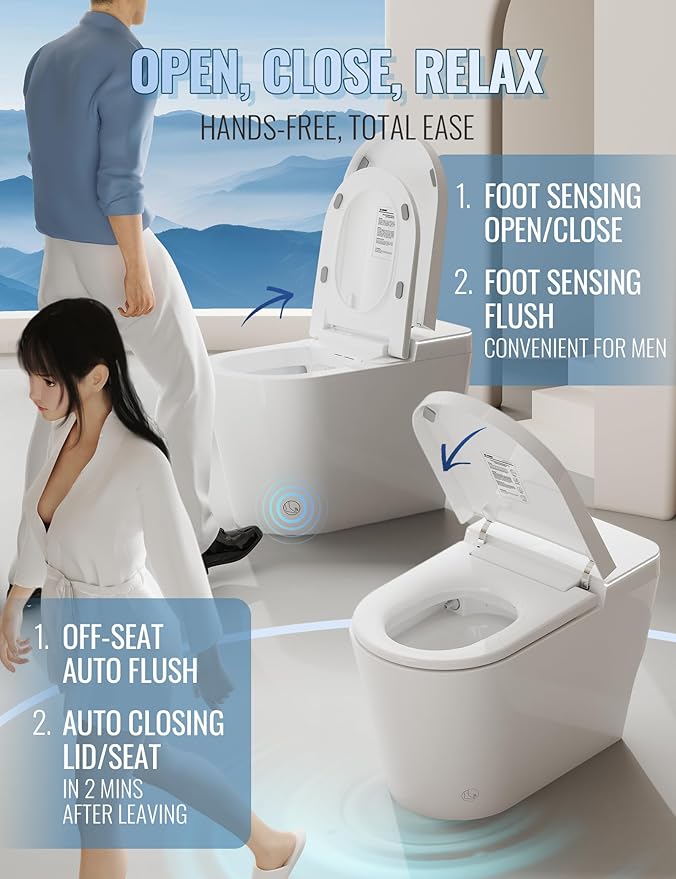 Luoware Smart Toilet with Bidet Built in, Auto Open/Close, Foam Shield - Image 5