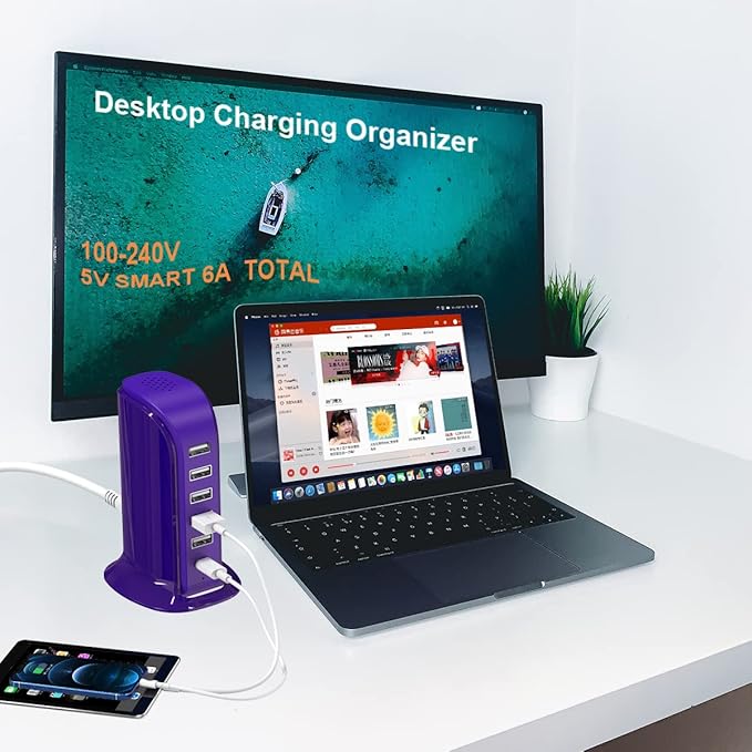 iPhone Charger Fast Charging Upoy, 6 Ports USB Blocks, Power Adapter 1 USB C + - Image 2