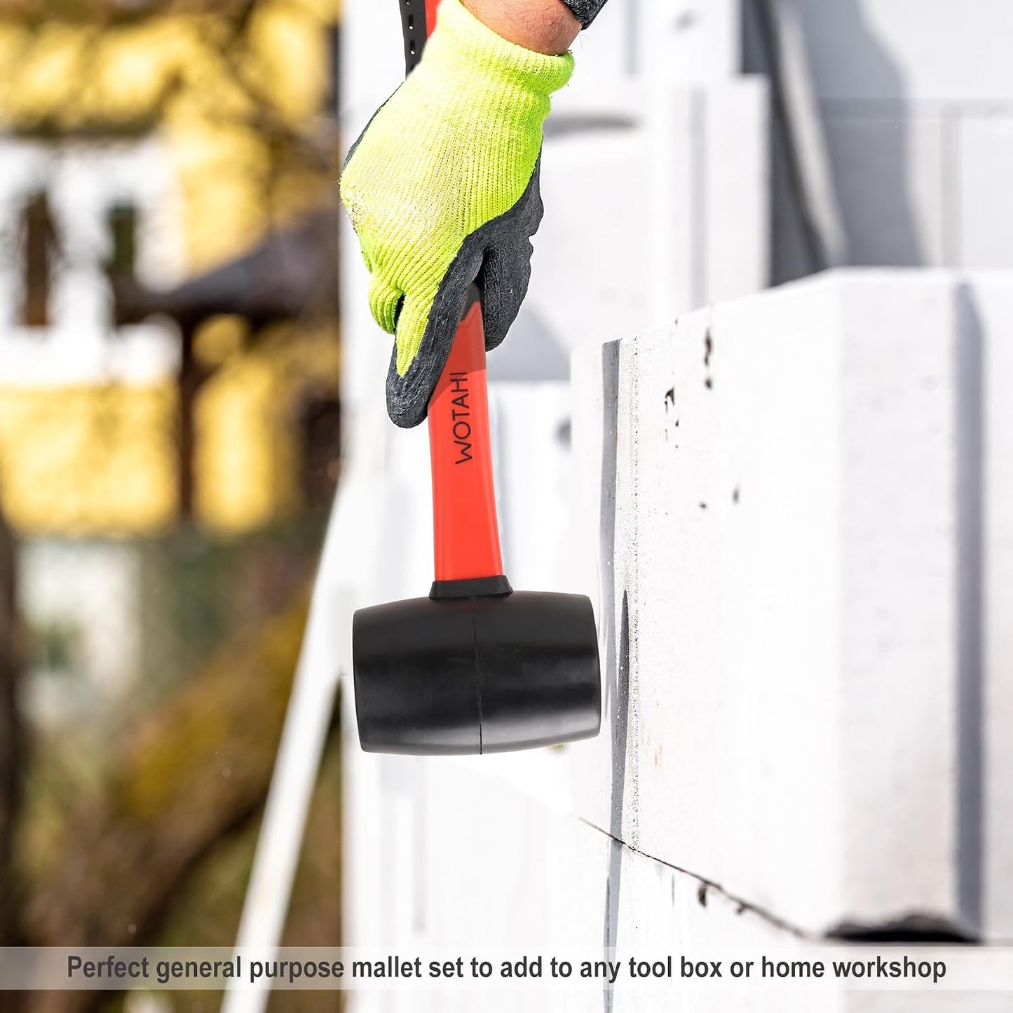 16 oz Rubber Mallet Hammer | Double Faced Solid Head and Soft Grip Fiberglass Handle