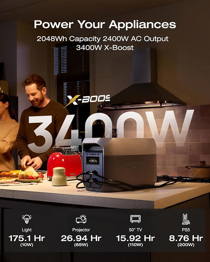 EF ECOFLOW Portable Power Station DELTA 3 Max, 2048Wh LiFePO4 Battery, Solar - Image 3