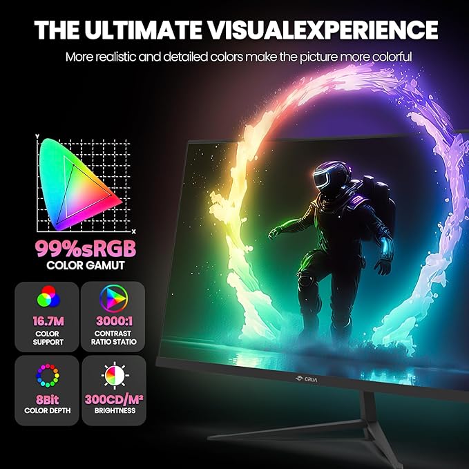 CRUA 24 Inch 200hz/180hz Curved Gaming Monitor, FHD 1080P Frameless Computer - Image 5