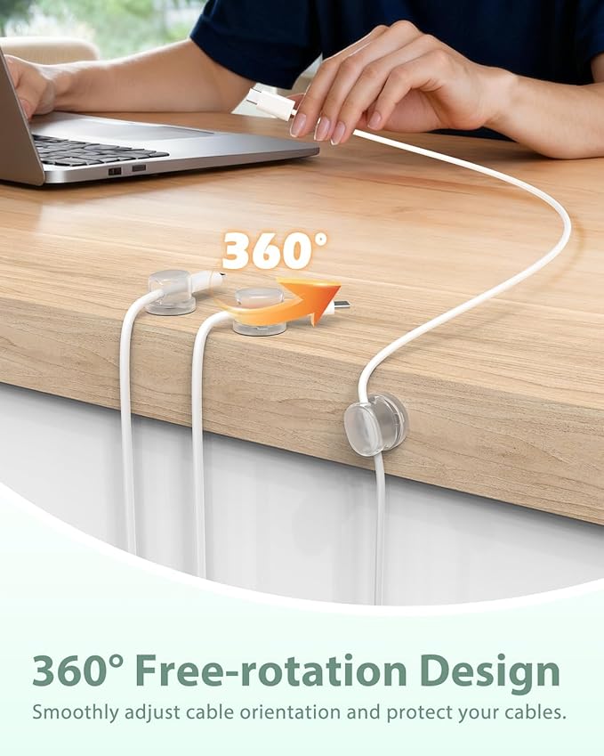 Rotatable Cord Organizer, Snap-Lock Cable Clips Phone Charger Cord Holder - Image 3