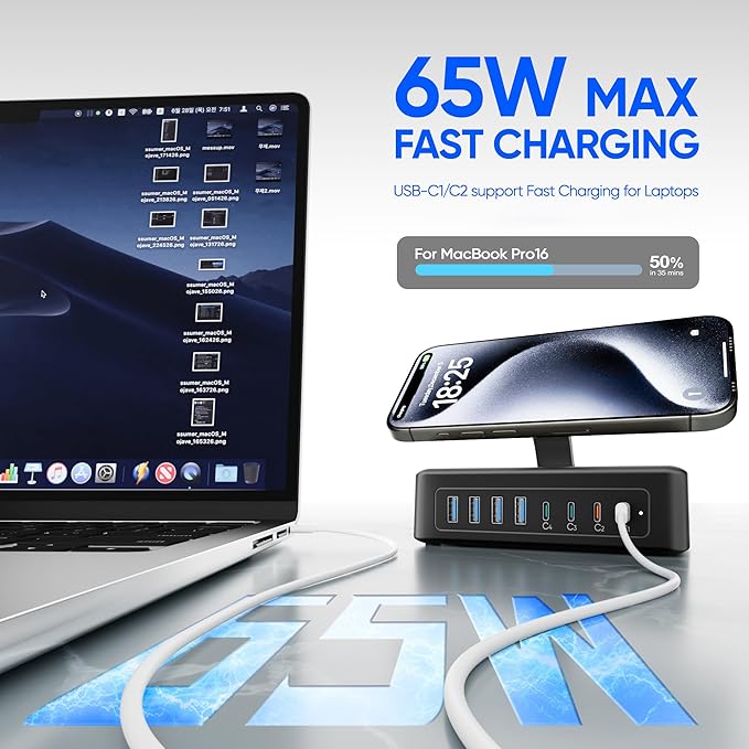 11-in-1 Charging Station USB-C Power Strip, 200W USB C Charger Block, 2AC - Image 3