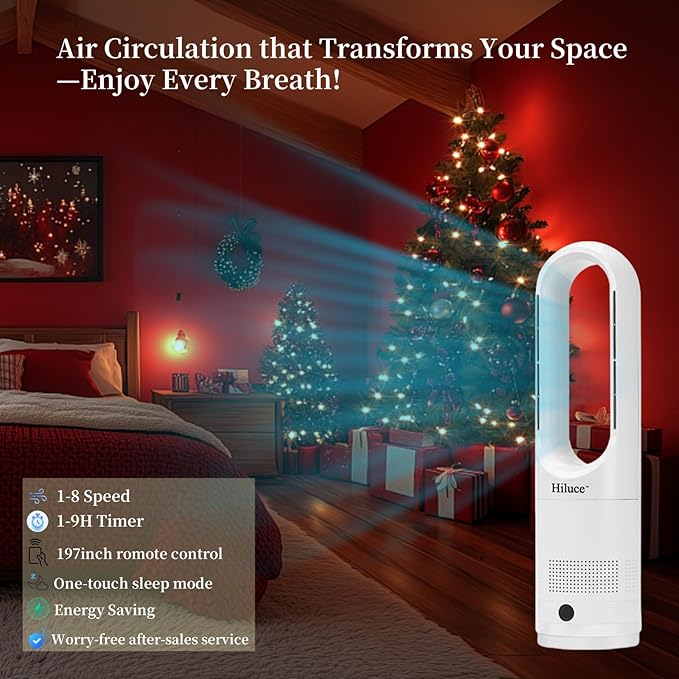 Hiluce Bladeless Fan for Bedroom, Tower Cooling Fan, 20dB Quiet, Standing Fans - Image 5