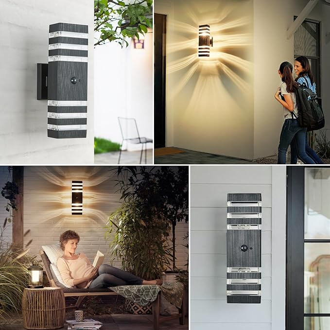 2 Pack Motion Sensor Outdoor Wall Light Fixture Up Down Porch Lights Modern - Image 7