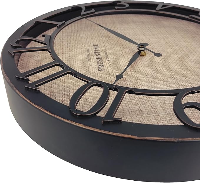 Presentime & Co 13" Farmhouse Series Wall Clock, Cottage Style, Faux Burlap - Image 4