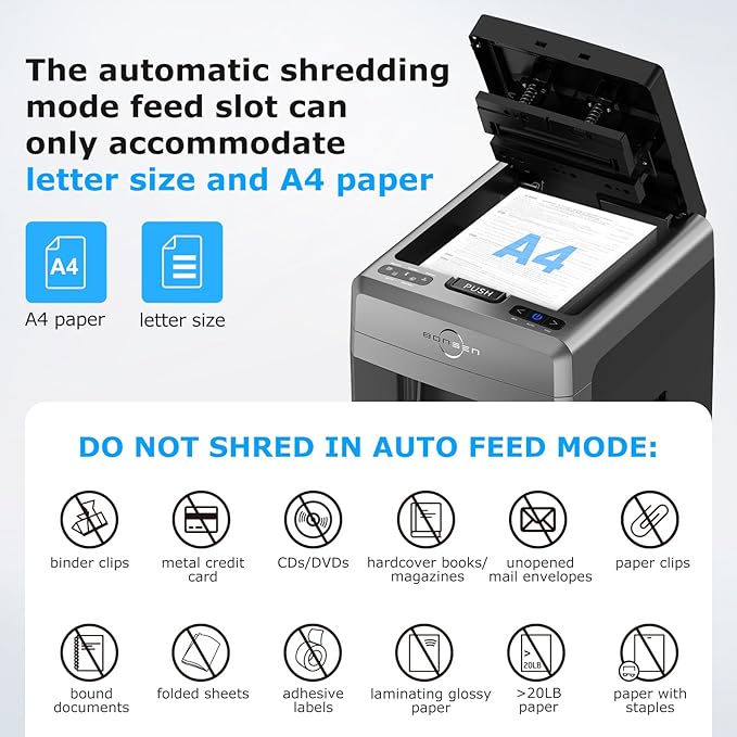 BONSEN 300-Sheet Auto Feed Paper Shredder, 60 Minutes Non-Stop Commercial Grade - Image 2