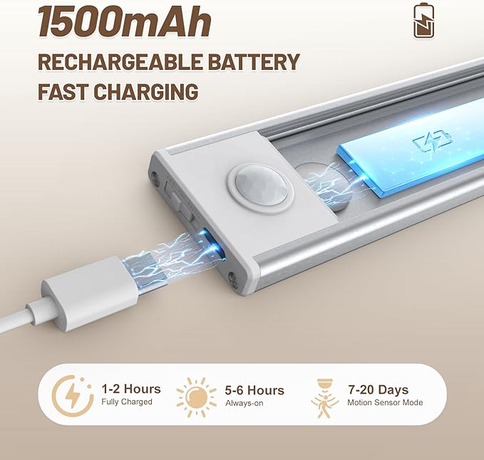 6 Pack Under Cabinet Lighting Wireless, 32 LED Rechargeable Battery Motion - Image 4