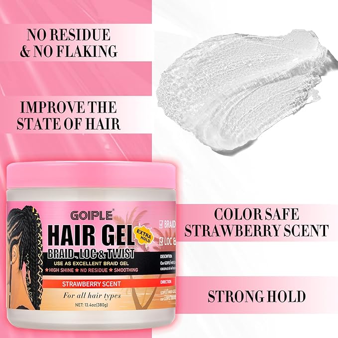 13.4oz Braiding for Twist, No Flake Extra Hold High Shine Braid Gel & Edge - Image 3