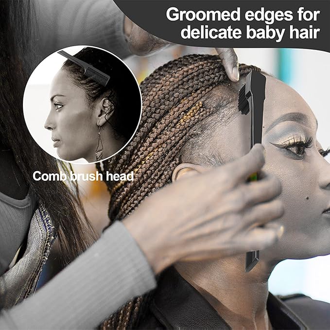 SWEET VIEW 3 Pcs Slick Back Hair Brush, Rat Tail Comb, Edge | Bristle Brush - Image 6