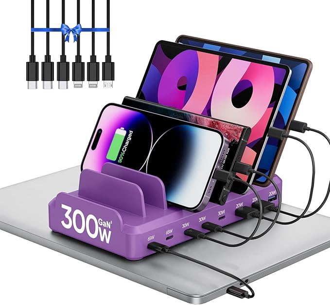 300W Charging Station for Multiple Devices, 8 Port Multi USB C Fast Charger by LcssioChargeFaster