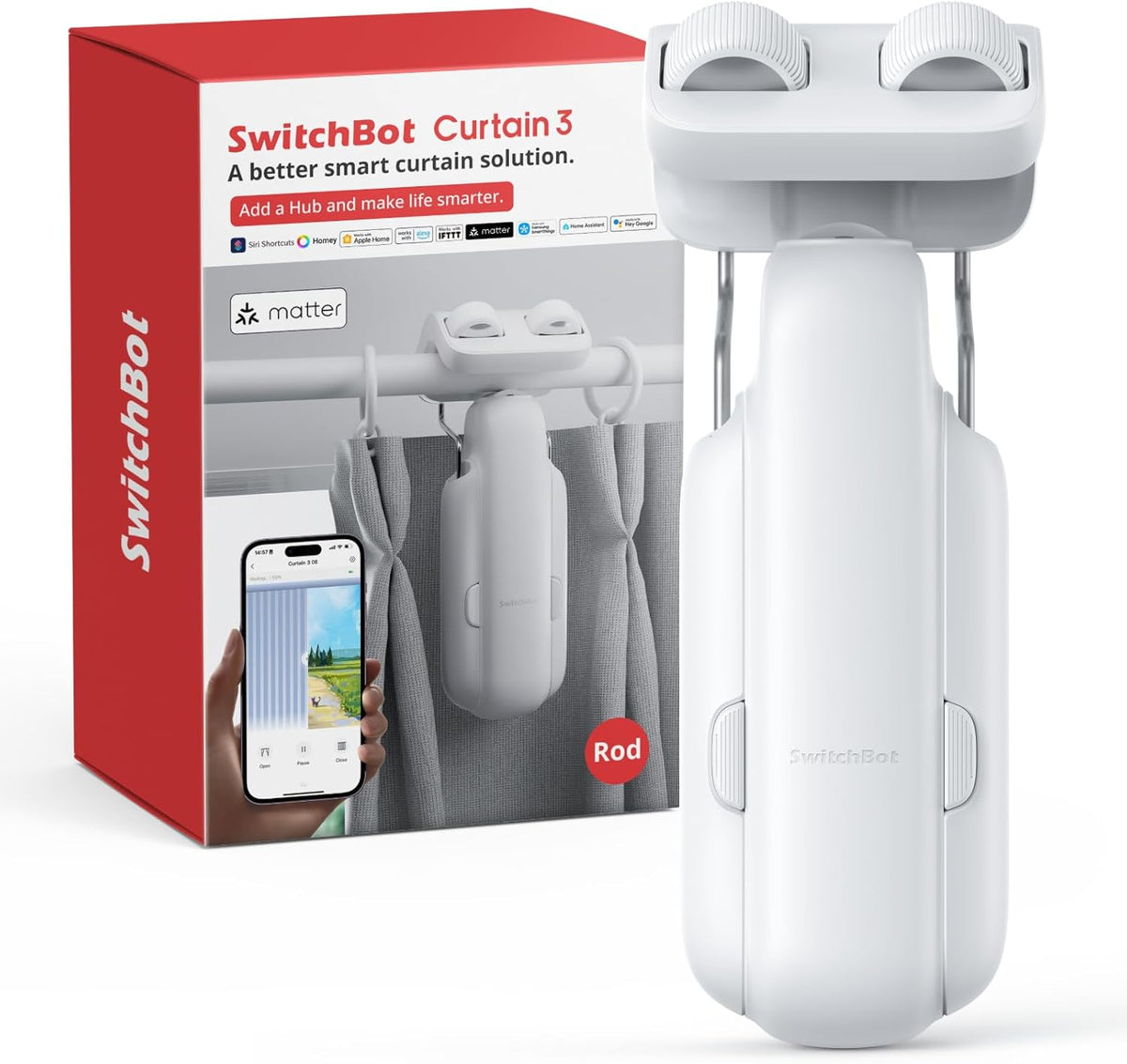 SwitchBot 2025 Automatic Curtain Opener 3 Rod-Bluetooth Remote Control