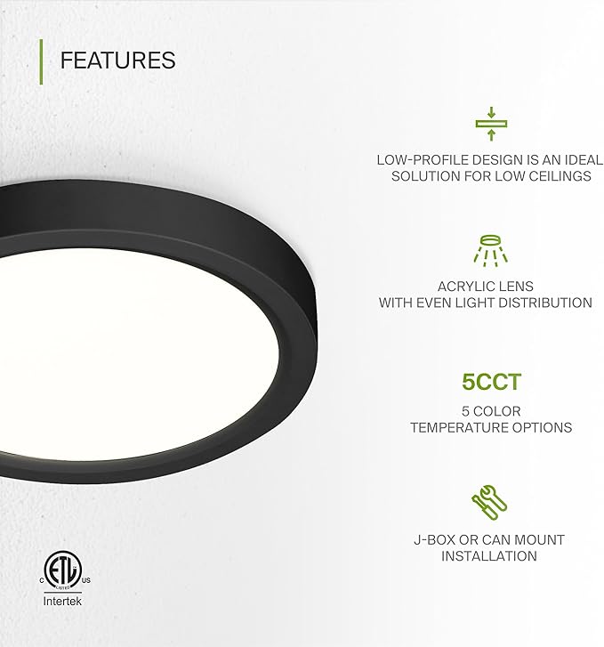 ASD LED 5" Round Flush Mount Ceiling Light Fixture, Low Profile Surface - Image 3