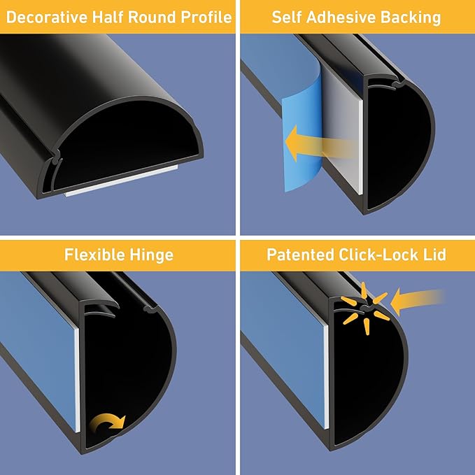 D-Line Half Round Cord Hider, Patented Cable Cover, Hide TV Wall Mount Wires - Image 2