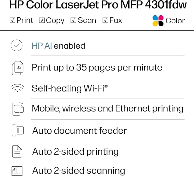 HP Color Laserjet Pro MFP 4301fdw Wireless All-in-One Color Laser Printer - Image 2