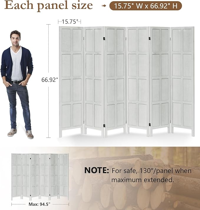 ALeesing 6 Panel Room Divider, 5.6Ft Wood Room Dividers and Folding Privacy - Image 2