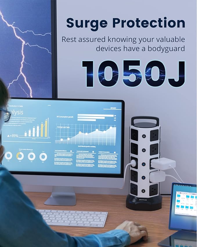 Power Strip Tower Surge Protector, 20 Outlets 6 USB Charging Station, Extension - Image 6