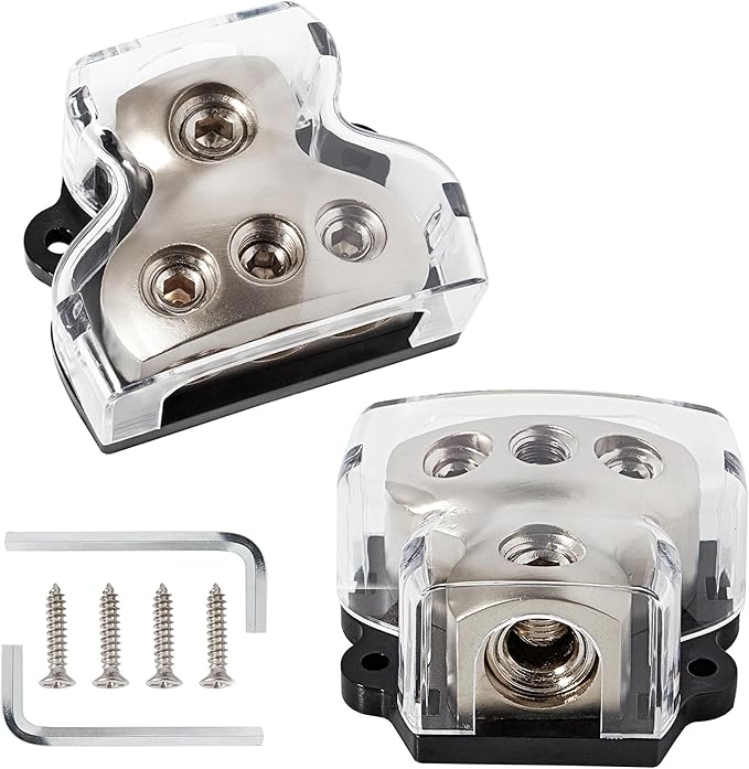 NuIth 2PCS 3 Way Zine-Alloy Power Distribution Block, 0/2/4 Gauge in 4/8 Gauge by NuIthAutoAccessories