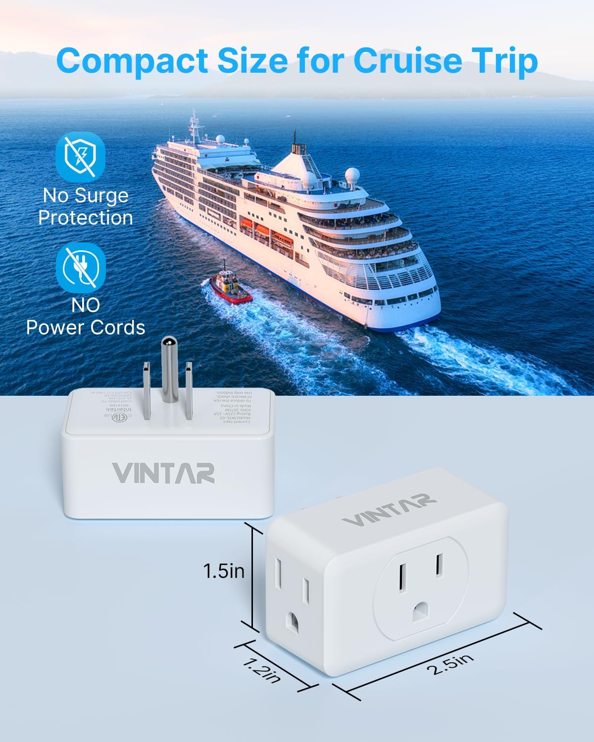 VINTAR Multi Plug Wall Outlet Extender 2 Pack, 3 Way Plug Adapter, White | Electrical Multiple Outlet Splitter, Small Wall Expander, For Home Office Dorm Cruise Ship Travel Essentials, ETL Listed