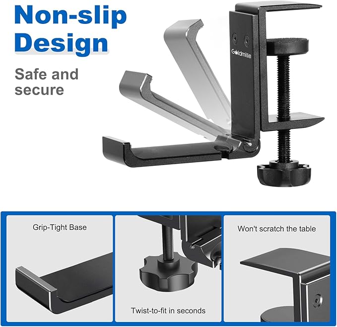 Goldmille 2 Pack Aluminum Headphone Stand Hanger Foldable - Image 3