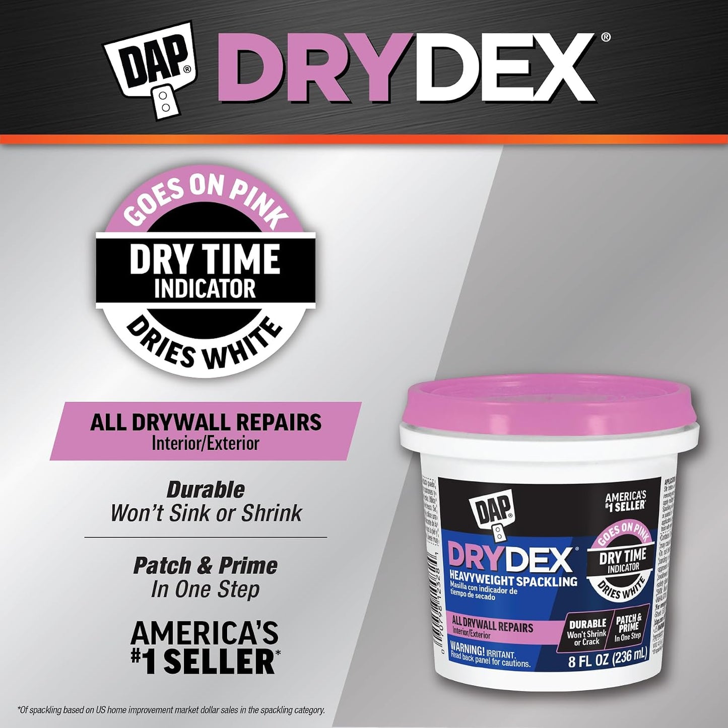DAP DryDex Dry Time Indicator Spackling, Pink/White, 8 Oz (7079812328)