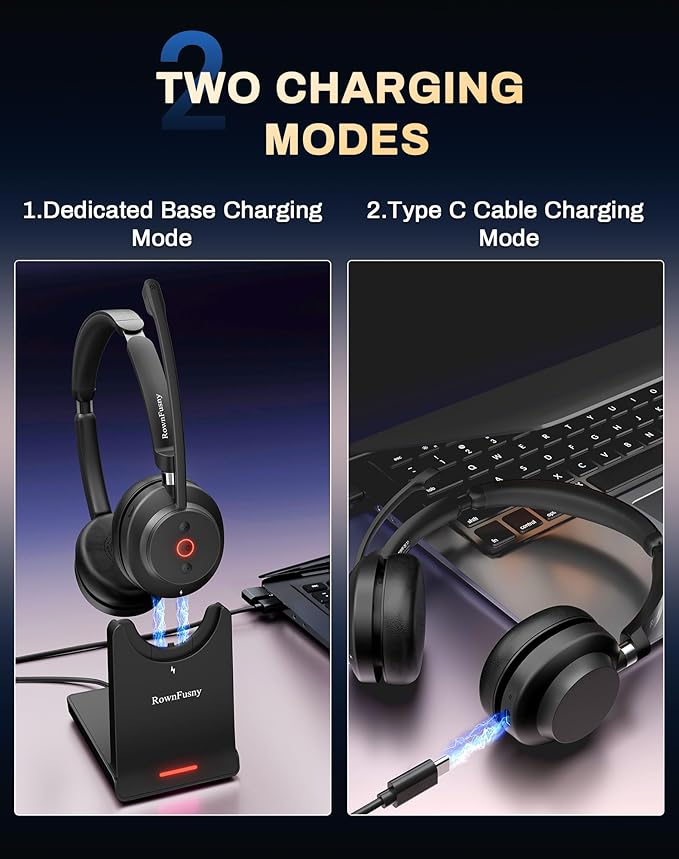 Wireless Headset with Mic for Work-Bluetooth Over Ear Headphones with Microphone - Image 6