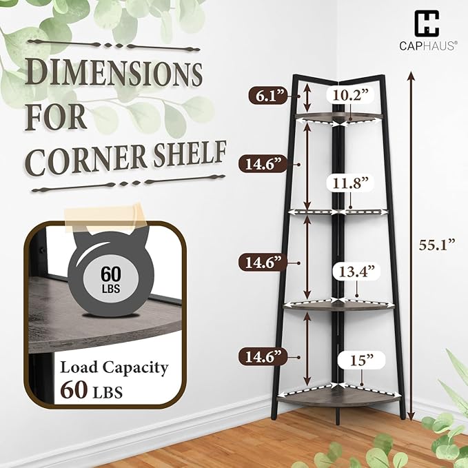 CAPHAUS Tall Corner Shelf Stand, 4-Tier Display Shelves, Ladder Corner Wood - Image 2