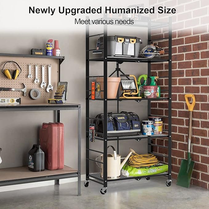 Himix Storage Shelves with 20 Hooks, 5-Tier Collapsible Organization Storage - Image 8