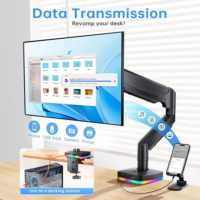 RGB Single Monitor Stand, Gas Spring Monitor Arm - Image 2