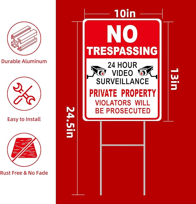 NO Trespassing Signs Private Property Video Surveillance Sign, Large 4-Pack - Image 2