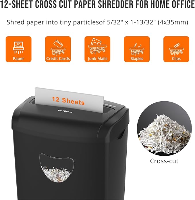 SUNTIKO 12-Sheet Cross-Cut Paper Shredder, P-4 Security Level - Image 2