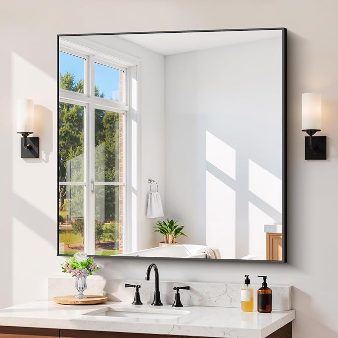Black Bathroom Mirror for Wall, 39x39 Inch Rectangle Mirror - Image 2
