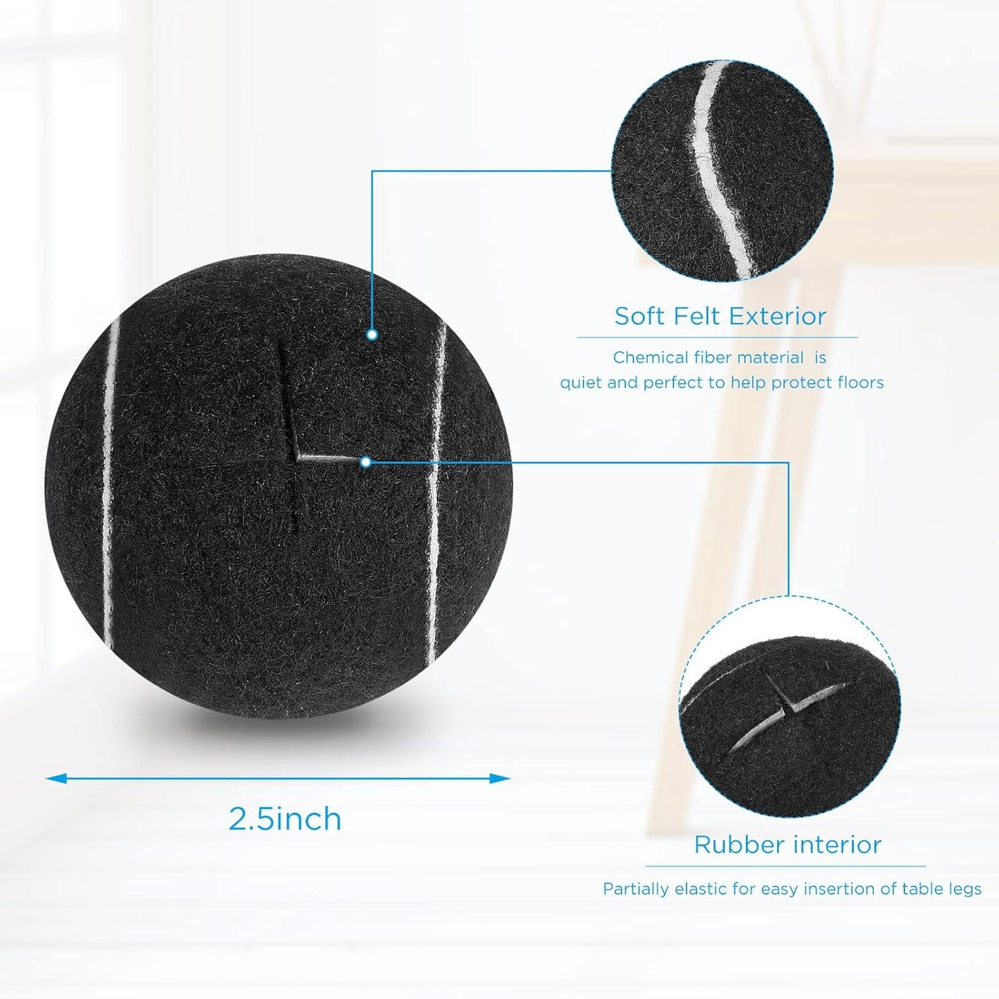 Macarrie 24 Pcs Precut Tennis Balls for Chair Legs Furniture Legs, Black | Floor Protection Chairs Desks Furniture Tennis Balls for Chairs Feet Long Lasting Foot Covers